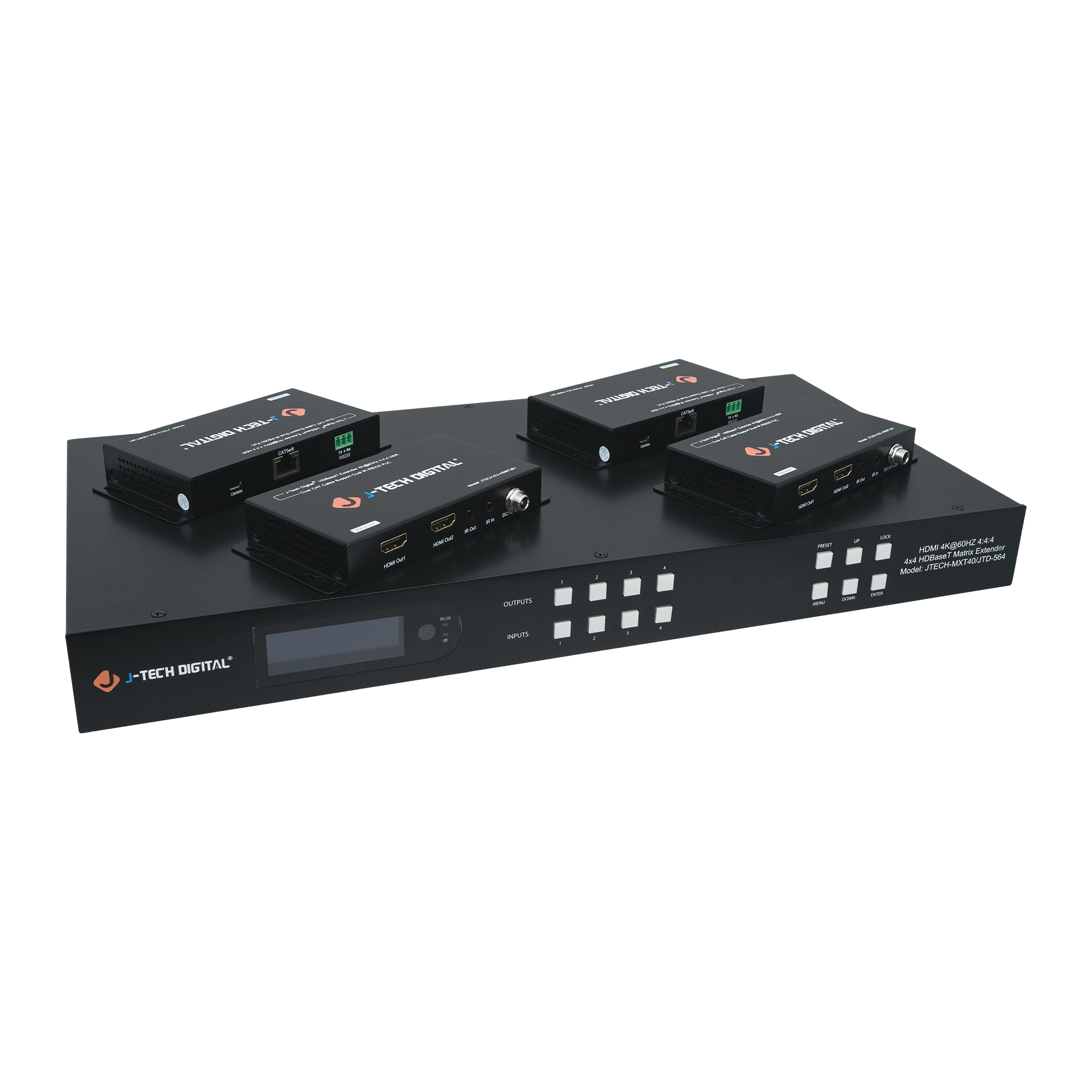 4x4 HDBaseT HDMI extender with 4K 60Hz signal support. Extend 4K HDMI up to 130ft with HDBaseT HDMI extender.