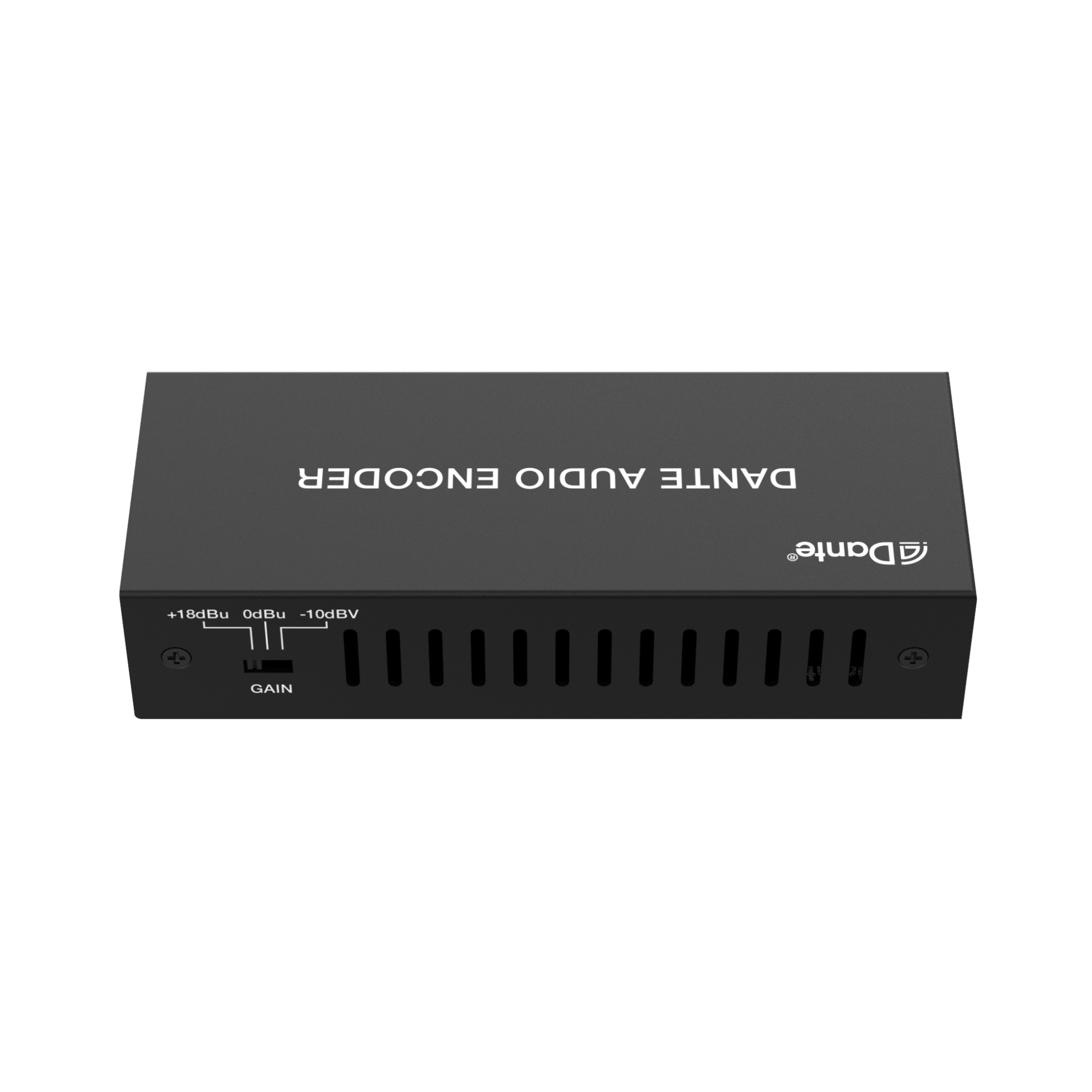 Black Dante audio encoder on a white background