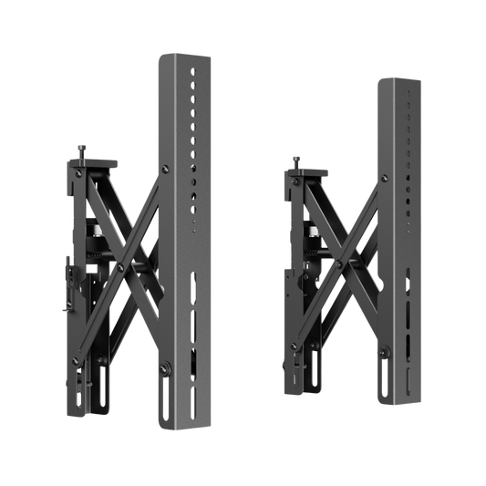 Two black adjustable wall mounts on a white background
